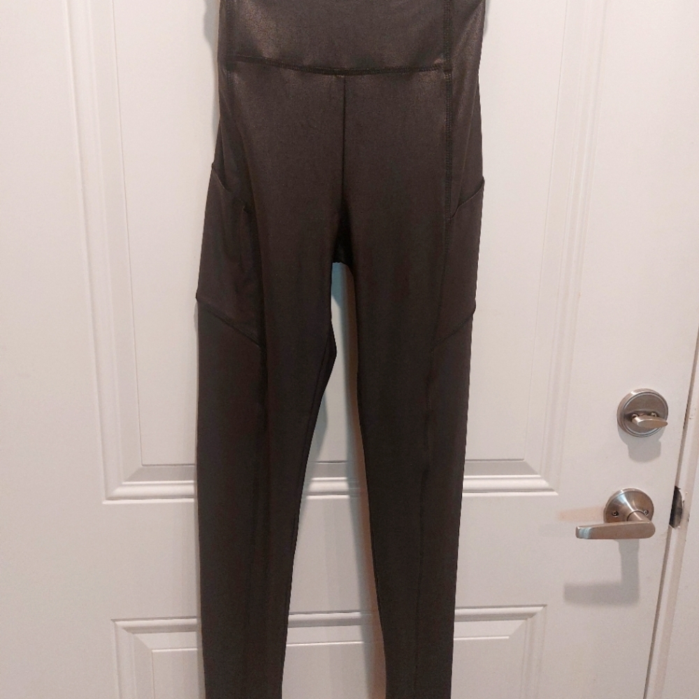 Faux leather jeggings.